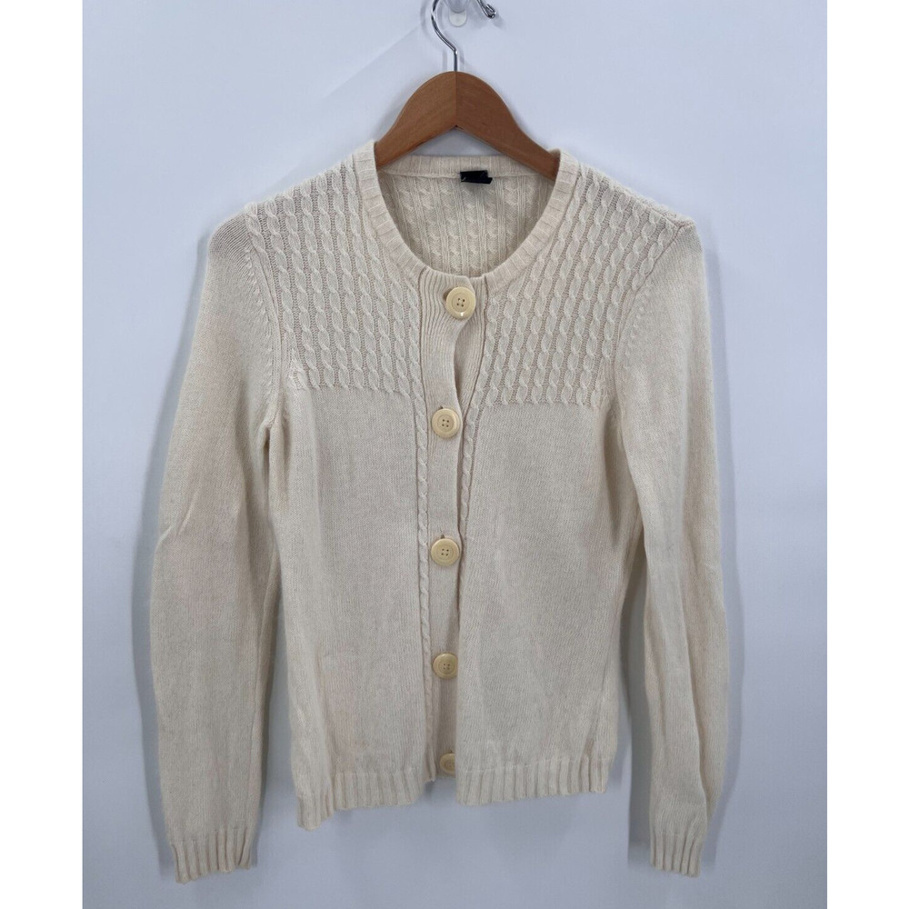 GAP Wool Angora Blend Cable Knit Button-Down Pullover Cardigan Sweater Cream M